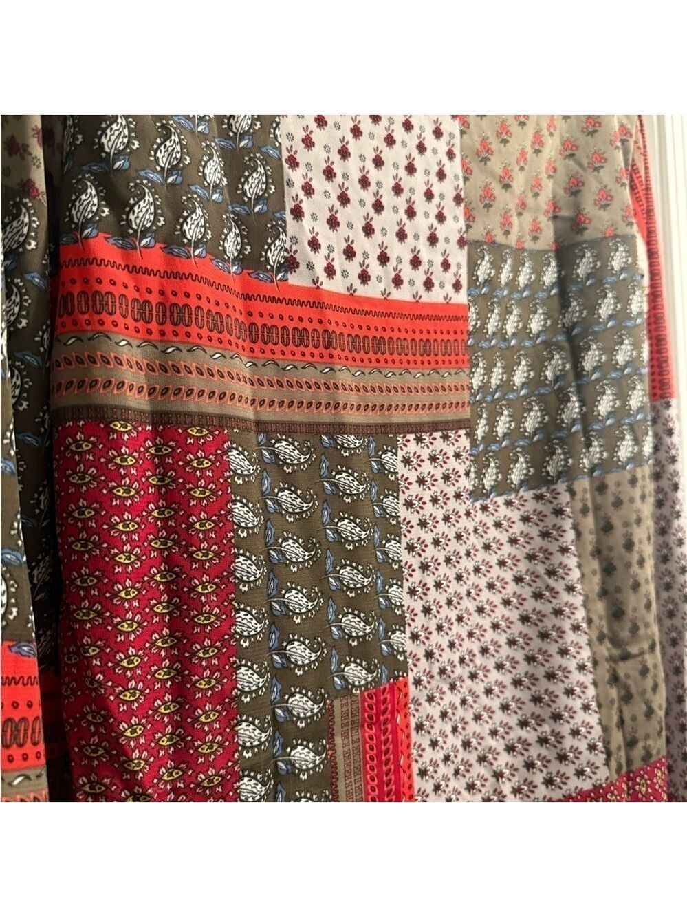 Bucketlist Red Gray Brown Bandana Patchwork Button Up Tunic Shirt Small - Picture 10 of 16